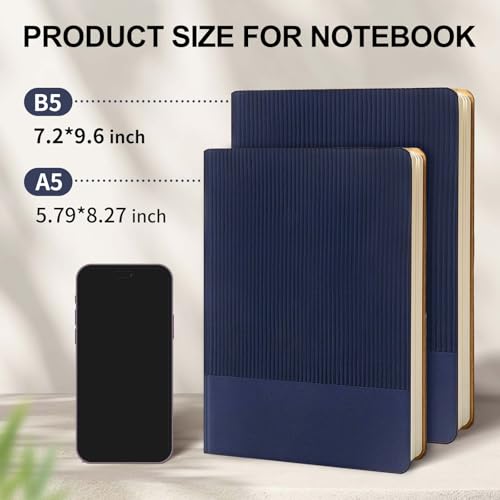 TSFPapier Lined Journal Notebook for Work College Ruled Note Book 5.79"x8.27" A5 PU Leather Daily Journaling 216 Pages for Women Men Writing Home School Supplies Business (Dark Blue) - Image 2