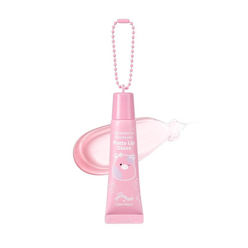 TONYMOLY x Squishmallows Patty Keychain Lip Gloss Strawberry Shortcake Sheer Pink Gloss Hydrating NonSticky High Shine 11ml