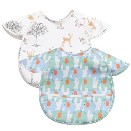 Chic Buddy Bibs for Baby Boys & Girls 6 to 36 Months | Pack of 2, Adjustable Sleeveless Feeding Bibs with Pocket (Woodland Collection) - Image 1