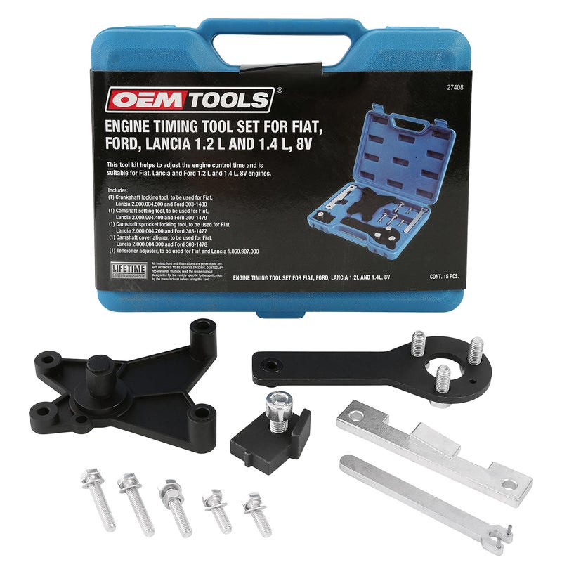 OEMTOOLS 27408 Timing Tool Set for 12L and 14L 8V Engines Compatible with Fiat and Ford Timing Tool Kit with Belt Tensioner Tool Camshaft Pulley Holder Crankshaft Kit Small Engine Tools Set
