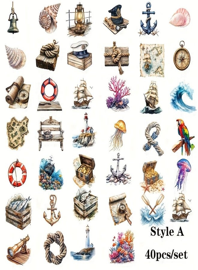 SLGIFT Set of 40 Creative Vintage Nautical and Ship-Themed Stickers for Decorating Items, Suitable for Notebooks, Photo Albums, Diaries, and Magazines - Image 2