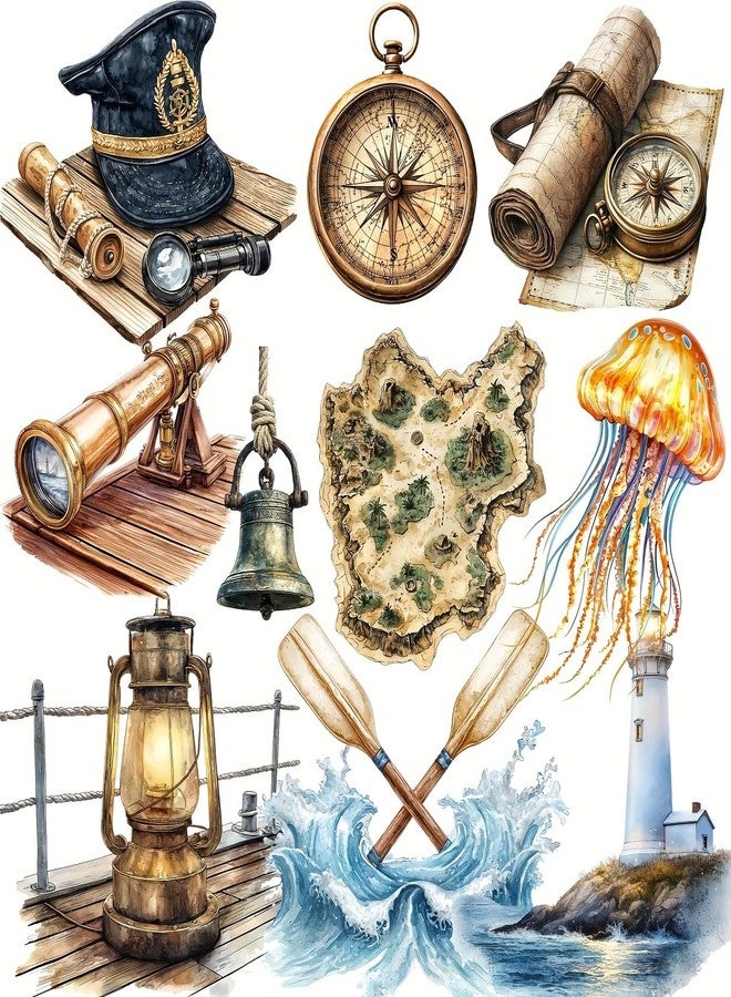 SLGIFT Set of 40 Creative Vintage Nautical and Ship-Themed Stickers for Decorating Items, Suitable for Notebooks, Photo Albums, Diaries, and Magazines - Image 1