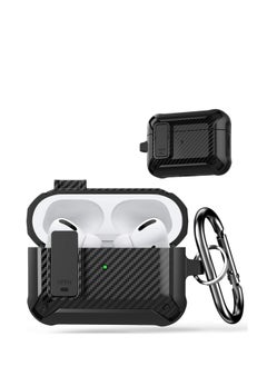 ECVV Airpods Pro2 Case Cover with Keychain,Shockproof Secure Lock Armor Skin Shell with Stripe Compatible with with Airpods Pro 2 Gen Case-Black