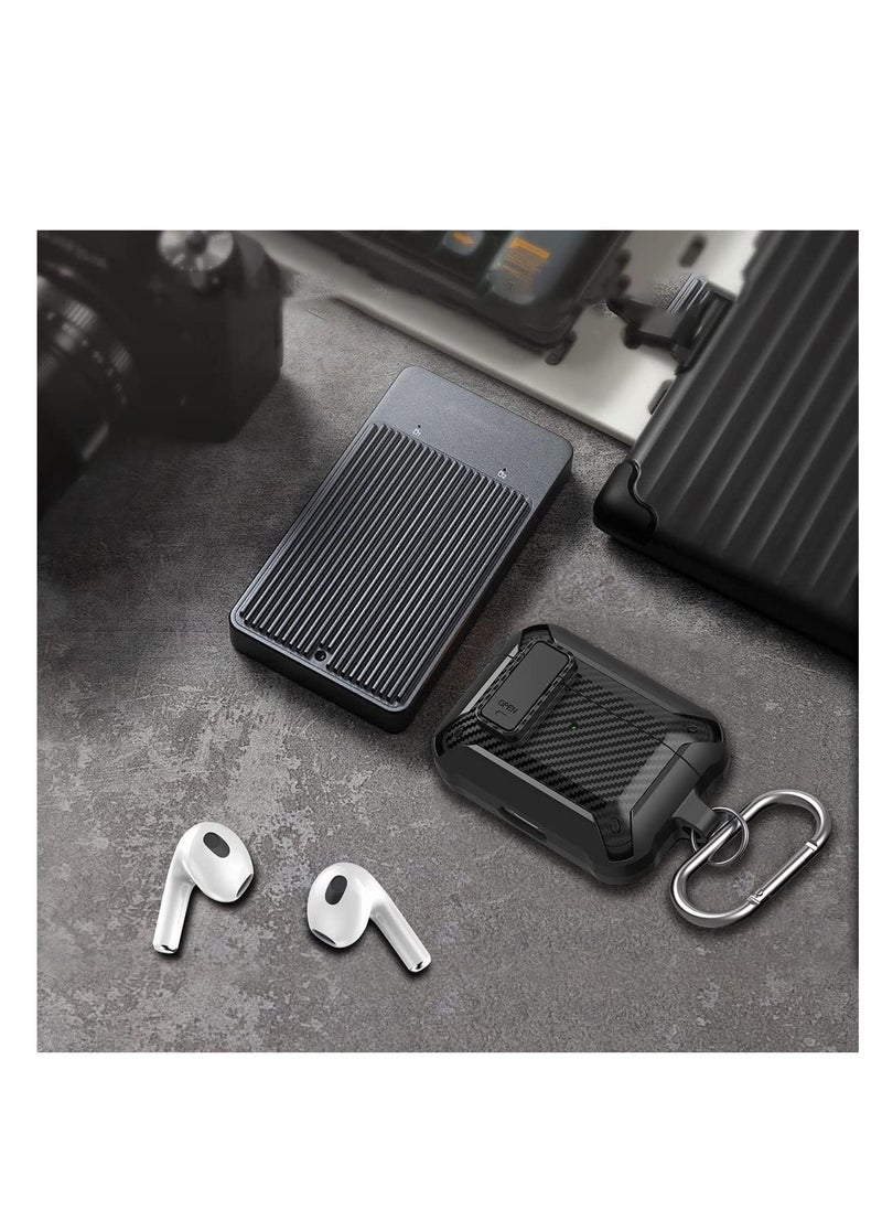 ECVV - ECVV Airpods Pro2 Case Cover with Keychain,Shockproof Secure Lock Armor Skin Shell with Stripe Compatible with with Airpods Pro 2 Gen Case-Black - Image 1