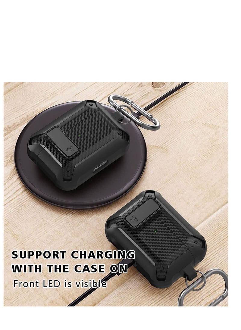 ECVV - ECVV Airpods Pro2 Case Cover with Keychain,Shockproof Secure Lock Armor Skin Shell with Stripe Compatible with with Airpods Pro 2 Gen Case-Black - Image 1