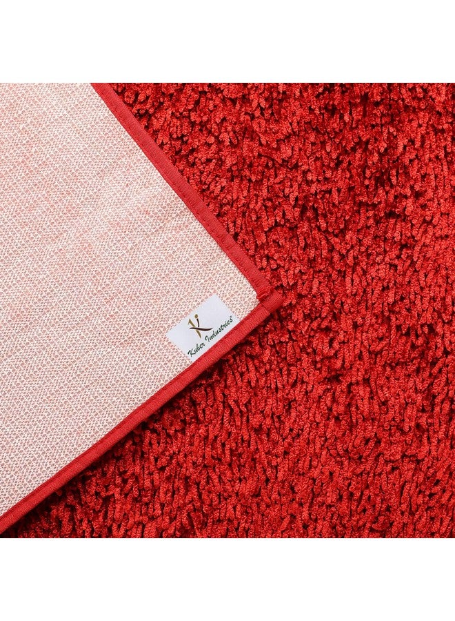 Kuber Industries Velvet Shaggy Premium Heavy Duty Doormat, Indoor Outdoor, Easy Clean, Waterproof, Low-Profile Mats for Entry, Patio, Garage (Red, Standard) - Image 3