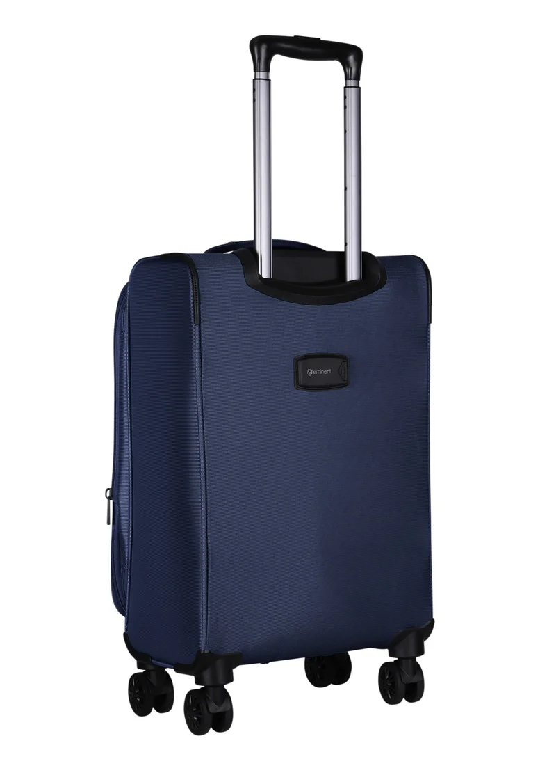 eminent Unisex Soft Travel Bag Cabin Luggage Trolley Polyester Lightweight Expandable 4 Double Spinner Wheeled Suitcase with 3 Digit TSA lock E751 Navy Blue