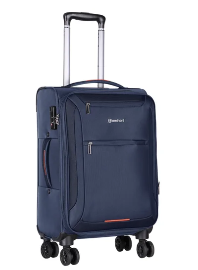 eminent Unisex Soft Travel Bag Cabin Luggage Trolley Polyester Lightweight Expandable 4 Double Spinner Wheeled Suitcase with 3 Digit TSA lock E751 Navy Blue