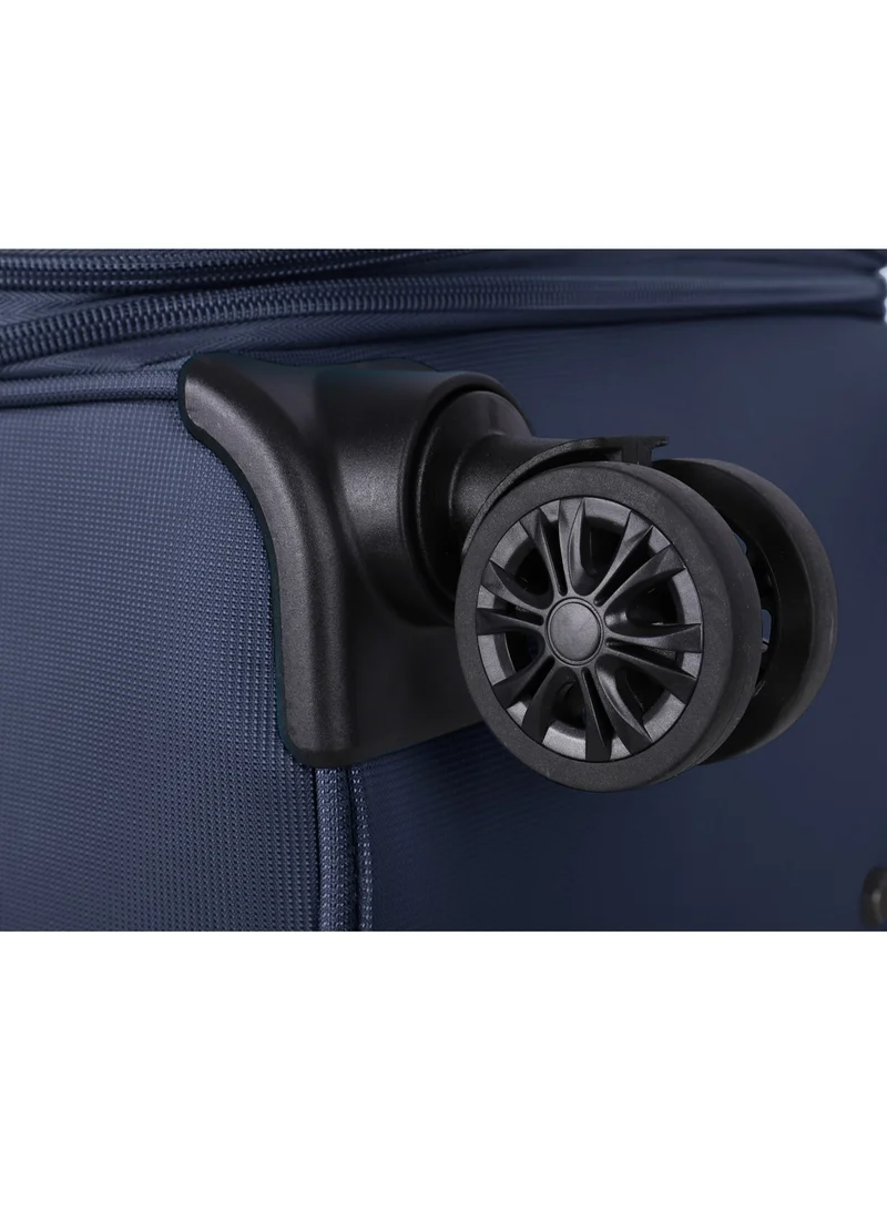 eminent Unisex Soft Travel Bag Cabin Luggage Trolley Polyester Lightweight Expandable 4 Double Spinner Wheeled Suitcase with 3 Digit TSA lock E751 Navy Blue