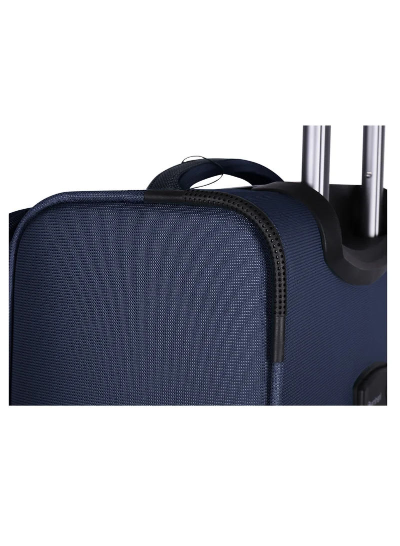 eminent Unisex Soft Travel Bag Cabin Luggage Trolley Polyester Lightweight Expandable 4 Double Spinner Wheeled Suitcase with 3 Digit TSA lock E751 Navy Blue