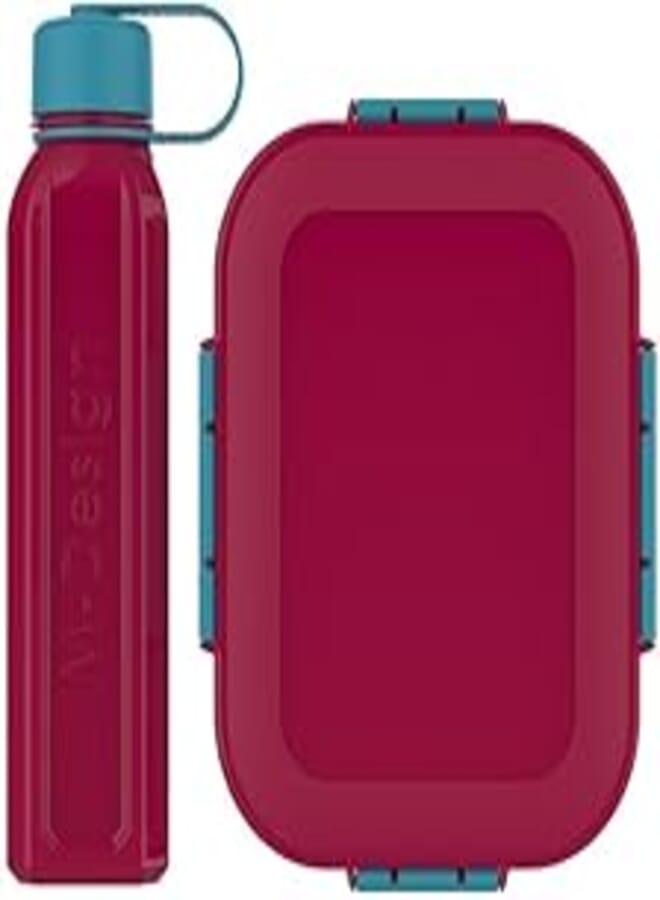 M-Design Lunch Box with Bottle, 2.1 Litre/800 ml Capacity, Fuchsia/Teal
