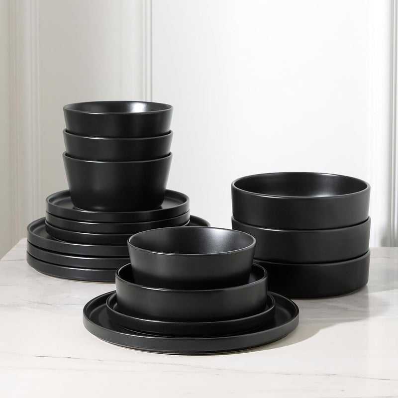 Stone Lain Celina Modern Stoneware 16Piece Dinnerware Set Cereal and Dinner Bowls Dinner Plates Plates and Bowl Set Dishes for 4 Black - Image 3