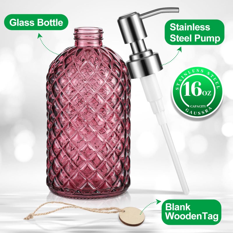 MOCLIF 16 OZ Clear Soap Dispenser with 304 Rustproof Stainless Steel Pump Bathroom Kitchen,Refillable Liquid Glass Soap Dispenser for Hand Soap, Dish Soap, Lotion(Purple) - Image 2