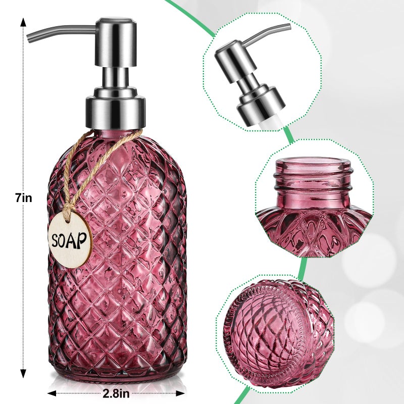 MOCLIF 16 OZ Clear Soap Dispenser with 304 Rustproof Stainless Steel Pump Bathroom Kitchen,Refillable Liquid Glass Soap Dispenser for Hand Soap, Dish Soap, Lotion(Purple) - Image 3