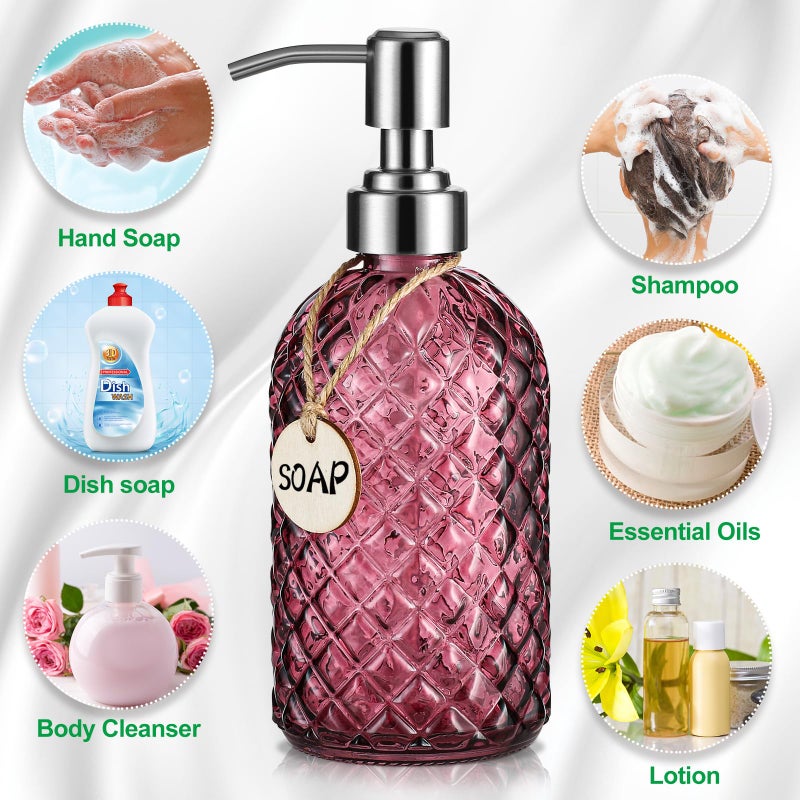 MOCLIF 16 OZ Clear Soap Dispenser with 304 Rustproof Stainless Steel Pump Bathroom Kitchen,Refillable Liquid Glass Soap Dispenser for Hand Soap, Dish Soap, Lotion(Purple) - Image 4