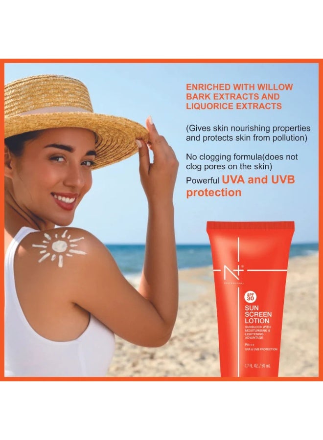 N Plus Professional Sun Screen Lotion SPF 30, UVA & UVB Protection, Sunblock with Moisturising & Lightening Advantage, 50 mL - Image 3