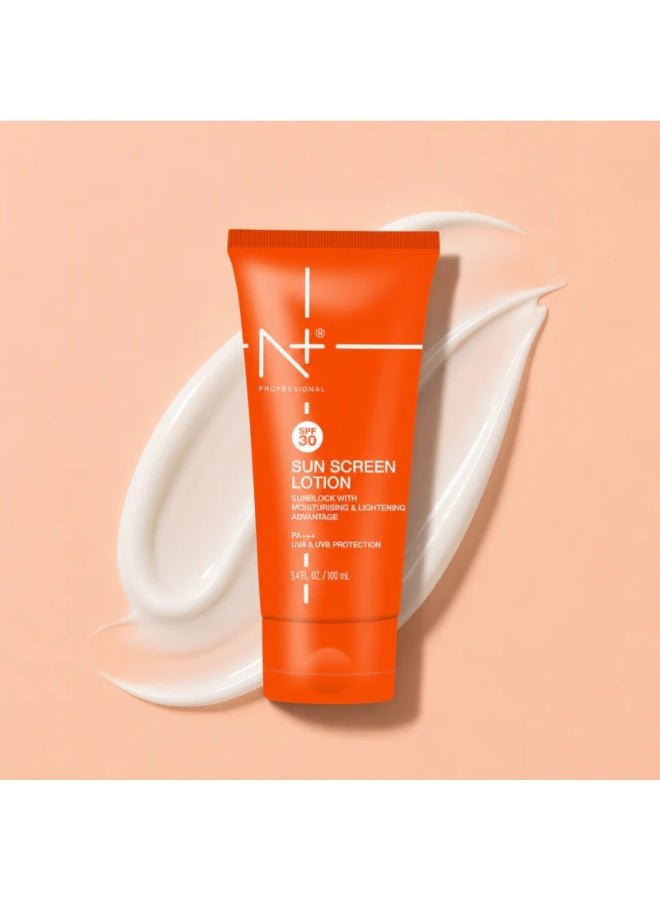 N Plus Professional Sun Screen Lotion SPF 30, UVA & UVB Protection, Sunblock with Moisturising & Lightening Advantage, 50 mL - Image 1