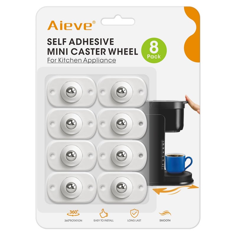 Aieve Appliance Rollers, 8 Pack Small Appliance Slider, Self Adhesive Caster Wheels, Mini Swivel Wheels for Kitchen Countertop Easy Moving - Image 1