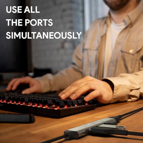 Amkette محور USB C Amkette 4 منافذ - محور نوع C للابتوب/الكمبيوتر مع منفذ USB 3.0 لنقل بيانات فائق السرعة بسرعة 5 Gbps، 1*منفذ USB 3.0، 3*منافذ USB 2.0، تصميم معدني أنيق، متوافق عالميًا - Image 5