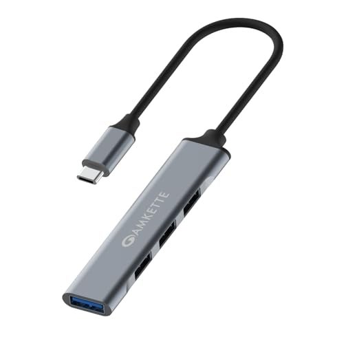 Amkette محور USB C Amkette 4 منافذ - محور نوع C للابتوب/الكمبيوتر مع منفذ USB 3.0 لنقل بيانات فائق السرعة بسرعة 5 Gbps، 1*منفذ USB 3.0، 3*منافذ USB 2.0، تصميم معدني أنيق، متوافق عالميًا - Image 1