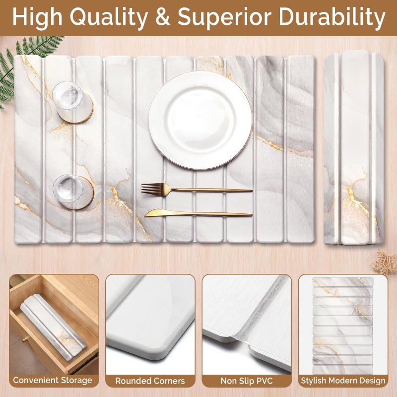 Linidcoud Large Stone Dish Drying Mat for Kitchen Counter,Quick Dry Stone Dishes Mats,Marbled Water Absorbing Diatomaceous Earth Drying Pad for Countertop Bottles Utensils Cups(Yellow White 24"x16"&8"x4") - Image 4