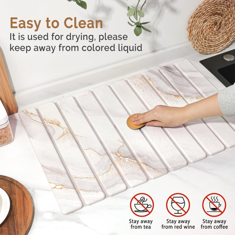 Linidcoud Large Stone Dish Drying Mat for Kitchen Counter,Quick Dry Stone Dishes Mats,Marbled Water Absorbing Diatomaceous Earth Drying Pad for Countertop Bottles Utensils Cups(Yellow White 24"x16"&8"x4") - Image 5