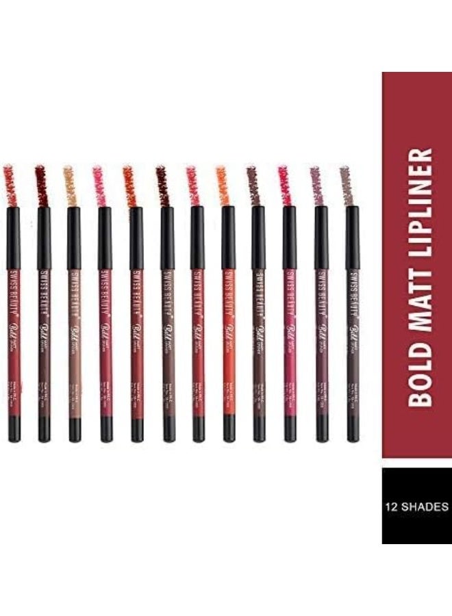 Swiss Beauty Bold Matt Lip Liner | Set of 12 | Long-lasting |Matte Finish | Non-drying, 19.2gm - Image 3
