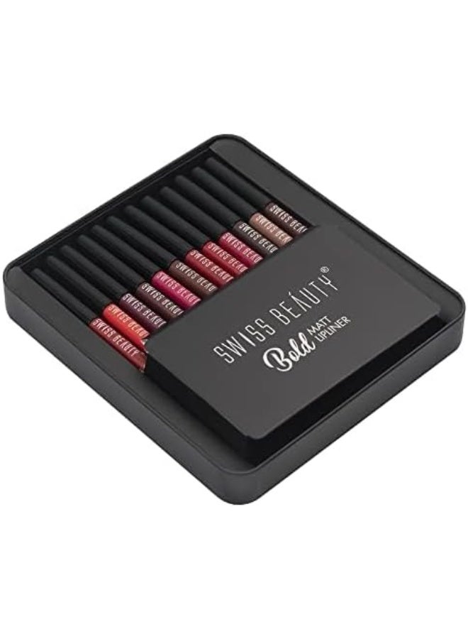 Swiss Beauty Bold Matt Lip Liner | Set of 12 | Long-lasting |Matte Finish | Non-drying, 19.2gm - Image 5