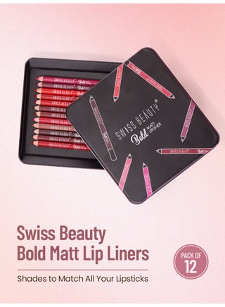 Swiss Beauty Bold Matte Lip Liner Set | 12 Highly Pigmented, Long-Lasting Matte Lip Liners | Waterproof, Precise Fine-Tip Pencils | Infused with Castor Oil & Glycerine | Multicolor - view 2