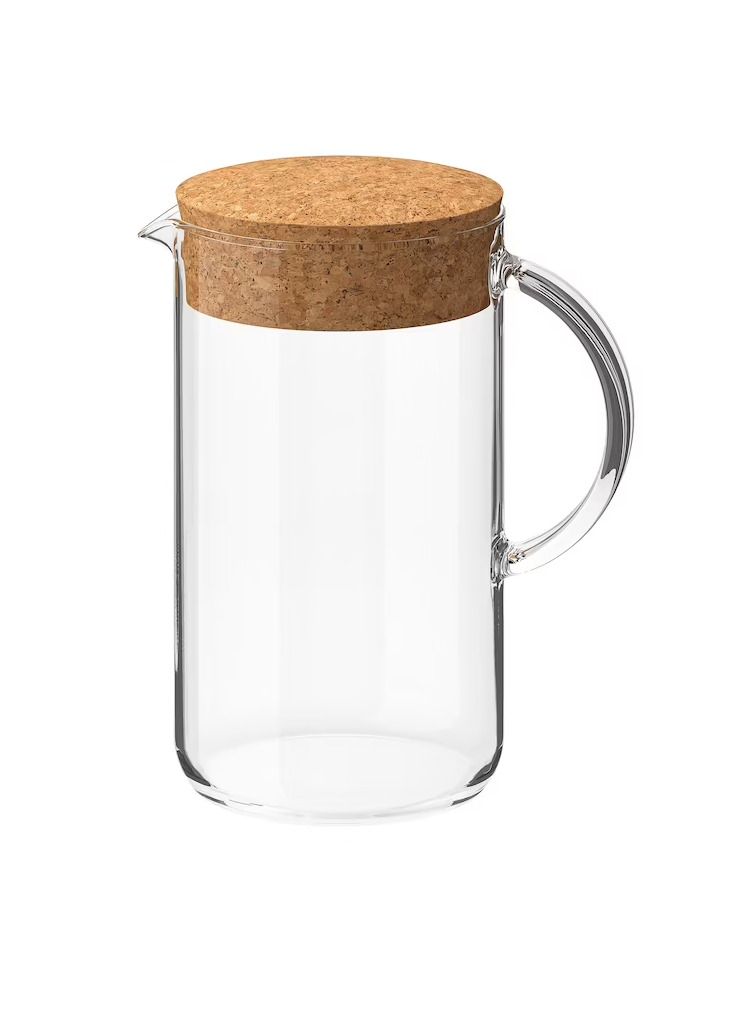 Jug with lid, clear glass/cork1.5 l - Image 1