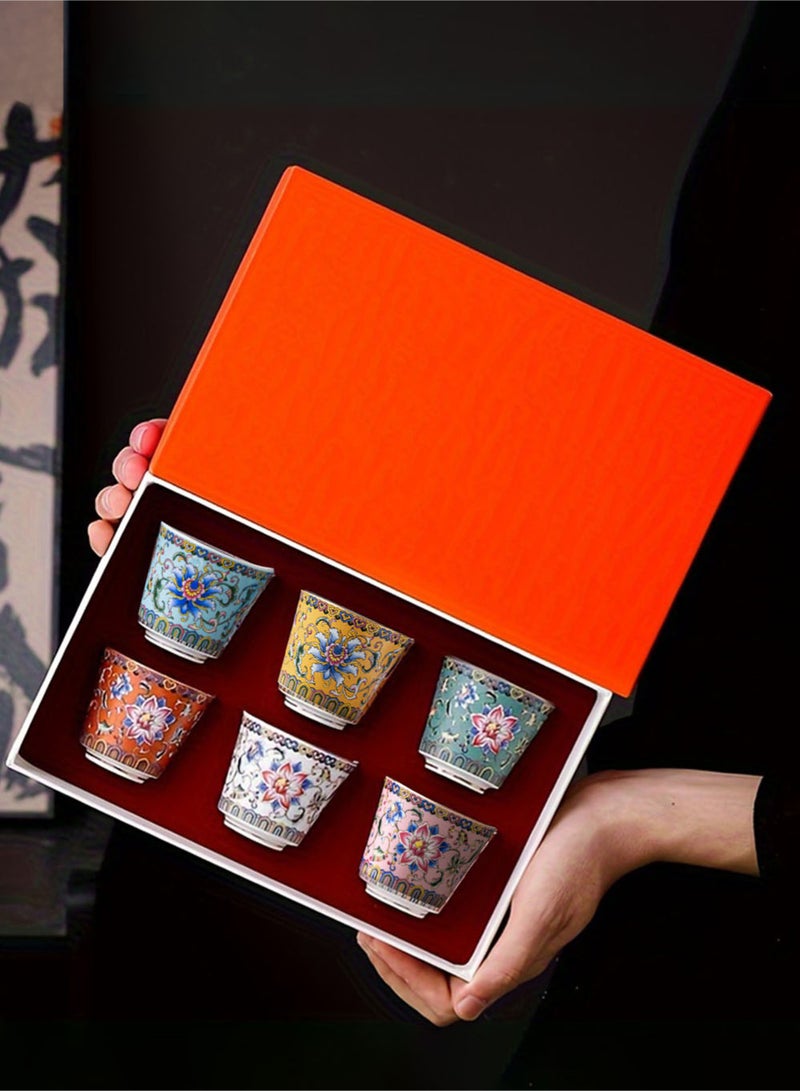 EzzySo 6 أكواب شاي خزفية مع علبة هدايا مجموعة أكواب قهوة بورسلين مزخرفة بأزهار أنيقة، 6 ألوان من الأزهار، مثالية للاستخدام في المنزل، المكتب، والمطعم - Image 1