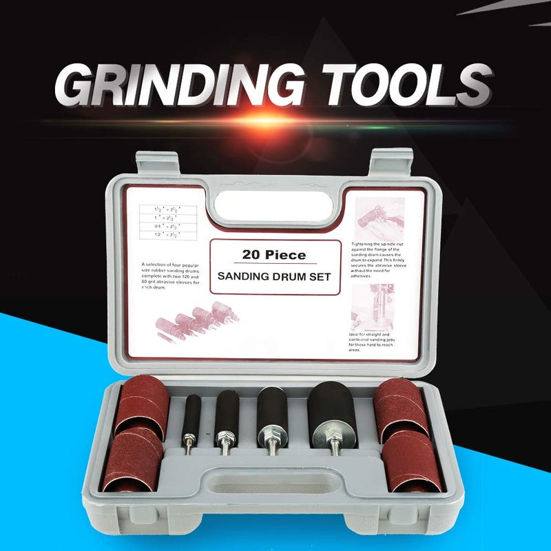 Ashata 20 Pcs Drum Sander Kit, Spindle Sanding Drum Sander Tool Kit Set with Case for Drill Press,for Carpentry Polishing Tools - Image 3