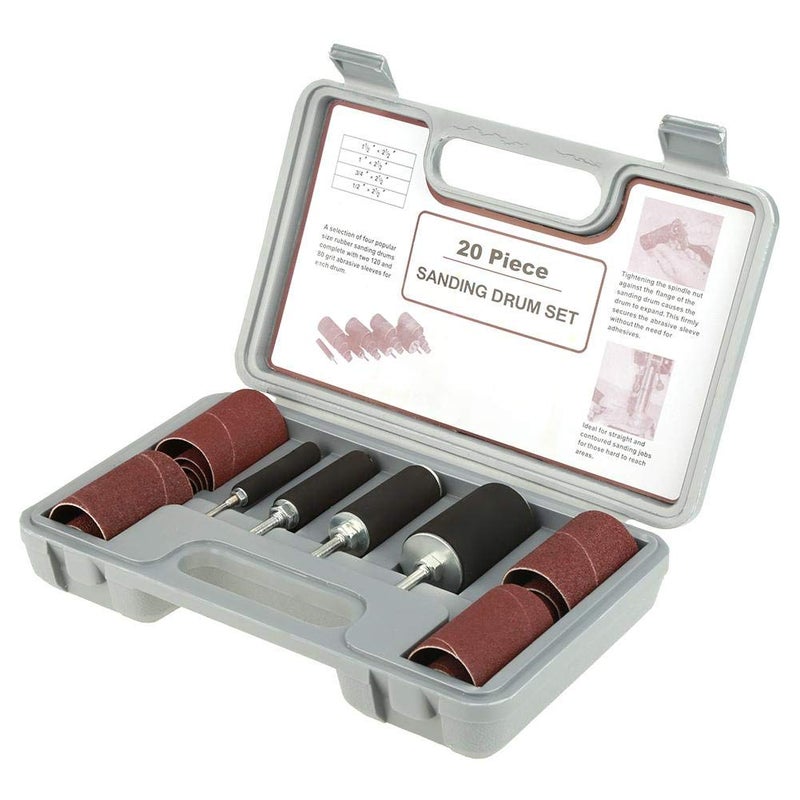 Ashata 20 Pcs Drum Sander Kit, Spindle Sanding Drum Sander Tool Kit Set with Case for Drill Press,for Carpentry Polishing Tools - Image 1