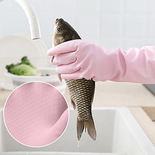 wolpin PVC Hand Gloves for Dishwashing Skin-friendly Reusable Cleaning Gloves, Gardening | Anti-slip Kitchen Cleaning | Pet Grooming | Car Washing | Bathroom Cleaning | Painting (1 Pair Gloves, Pink) - Image 2