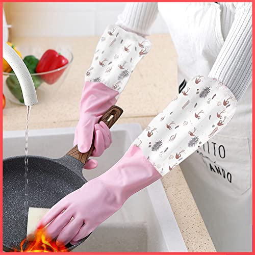 wolpin PVC Hand Gloves for Dishwashing Skin-friendly Reusable Cleaning Gloves, Gardening | Anti-slip Kitchen Cleaning | Pet Grooming | Car Washing | Bathroom Cleaning | Painting (1 Pair Gloves, Pink) - Image 1