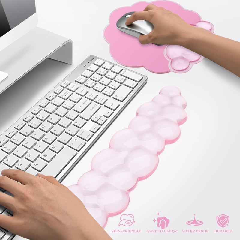 KEPUTAIER Gel Cloud Keyboard and Mouse Wrist Rest, Cute Wrist Support and Arm Support Rest for Typing Pain Reliefï¼ŒSuitable for Office/Computer/Laptop/Gaming Set-Pink - Image 5