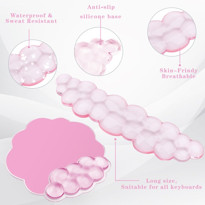 KEPUTAIER Gel Cloud Keyboard and Mouse Wrist Rest, Cute Wrist Support and Arm Support Rest for Typing Pain Reliefï¼ŒSuitable for Office/Computer/Laptop/Gaming Set-Pink - Image 3