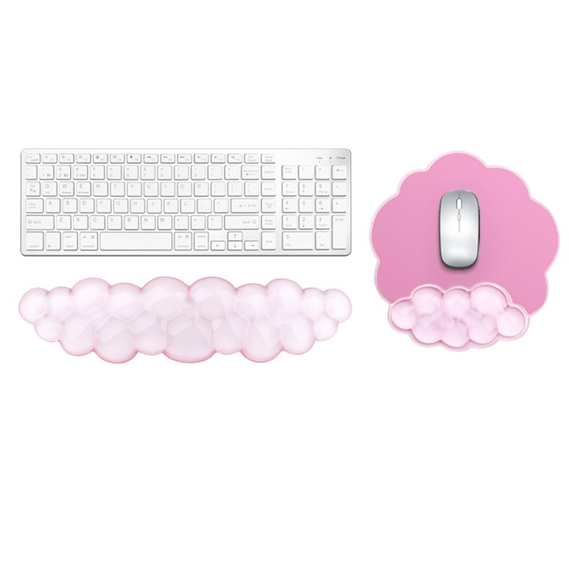 KEPUTAIER Gel Cloud Keyboard and Mouse Wrist Rest, Cute Wrist Support and Arm Support Rest for Typing Pain Reliefï¼ŒSuitable for Office/Computer/Laptop/Gaming Set-Pink - Image 1