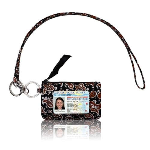 MNF Collections Lanyard with Wallet - Zip ID Case with Lanyard - Lanyard with id Holder - Card Holder Keychain with Zippers -Premium Cotton - Sierra Paisley - Image 1
