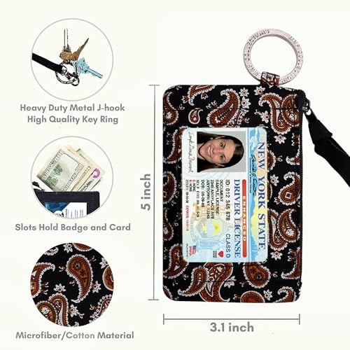 MNF Collections Lanyard with Wallet - Zip ID Case with Lanyard - Lanyard with id Holder - Card Holder Keychain with Zippers -Premium Cotton - Sierra Paisley - Image 3
