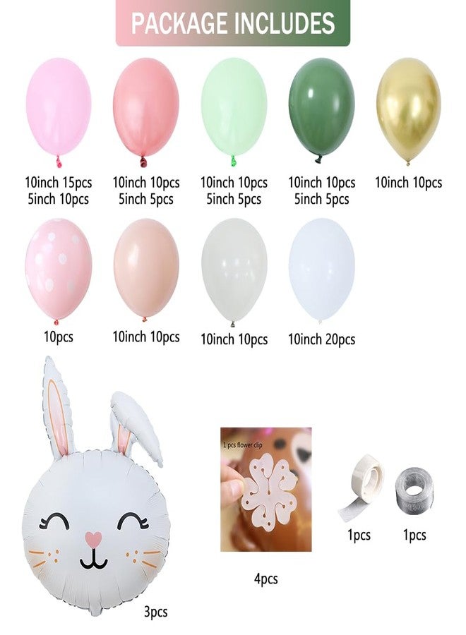 بالونار قوس بالونات عيد الفصح بألوان الباستيل مع 145 قطعة من بالونات اللاتكس بألوان المريمية والوردي والأخضر، وبالونات فويل على شكل أرنب كبير، مناسبة لحفلات الربيع وعيد الفصح وتزيين حفلات استقبال المولود (وردي). - Image 2