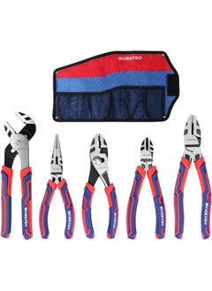 WORKPRO WORKPRO Pliers Set, Premium Cr-V Construction, Includes 6 Inch Slip Joint Pliers, 6 Inch Long Nose, 6 Inch Diagonal Cutting, 8 Inch Groove Joint, 7 Inch Linesman and Storage Pouch, for Basic Repair  - Image 1