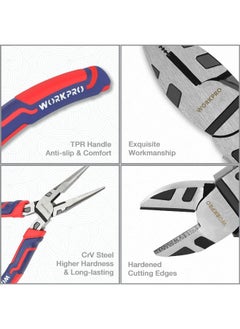 WORKPRO WORKPRO Pliers Set, Premium Cr-V Construction, Includes 6 Inch Slip Joint Pliers, 6 Inch Long Nose, 6 Inch Diagonal Cutting, 8 Inch Groove Joint, 7 Inch Linesman and Storage Pouch, for Basic Repair  - Image 3