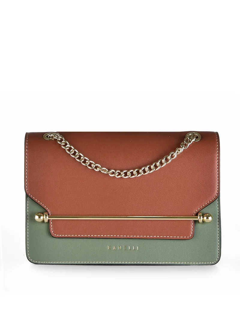 KANELLI Leather hand bag in contrasting colors from Kanelli \ Green