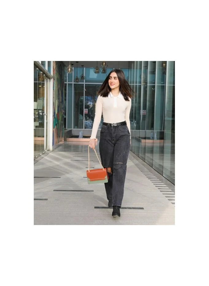 KANELLI Leather hand bag in contrasting colors from Kanelli \ Green