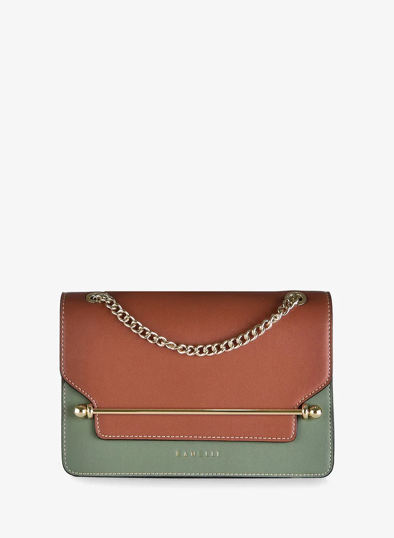 KANELLI Leather hand bag in contrasting colors from Kanelli \ Green