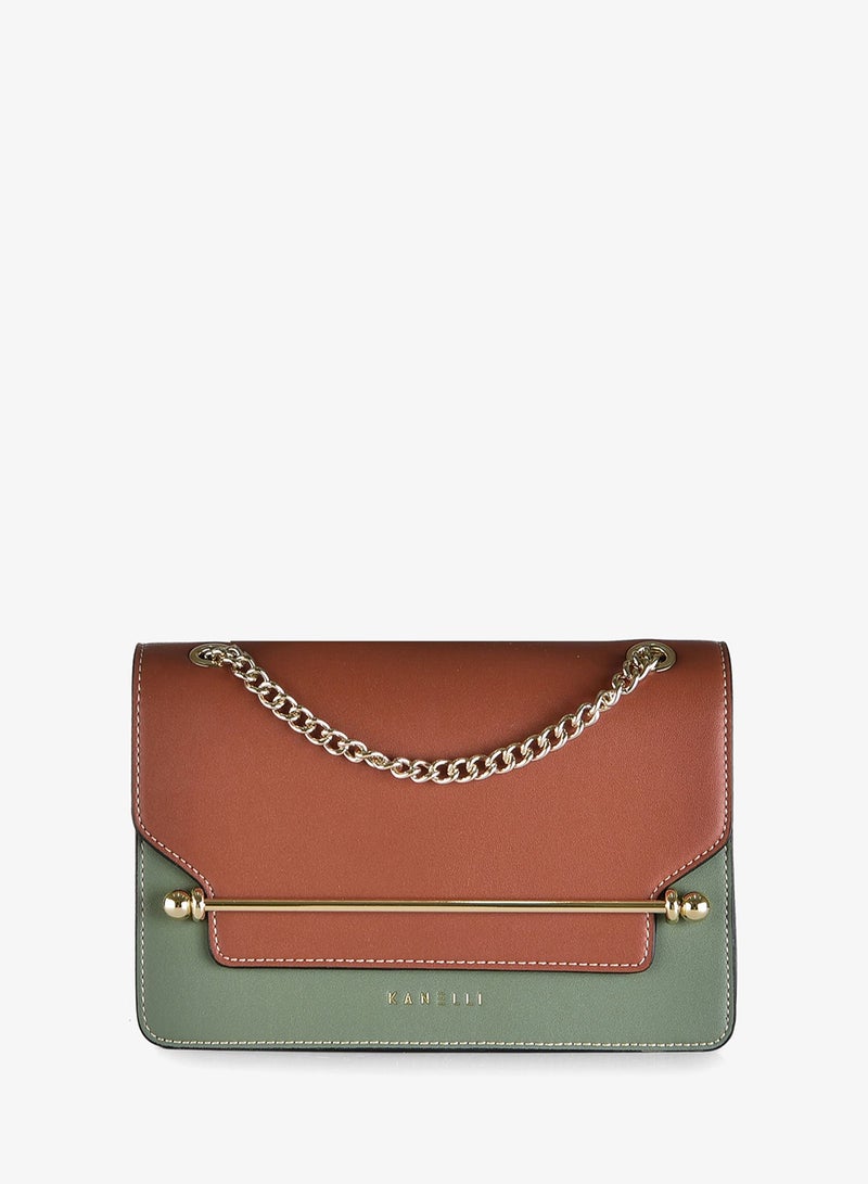 KANELLI Leather hand bag in contrasting colors from Kanelli \ Green - Image 2