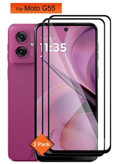 For Motorola Moto G55 - [2 Pack] Tempered Glass Screen Protector - Advanced Border-Less Full Edge to Edge ,Shatterproof , High Responsiveness , Higher Transparency , Quick to Install ,Anti-scratch and Bubble-free Screen Protector - Black