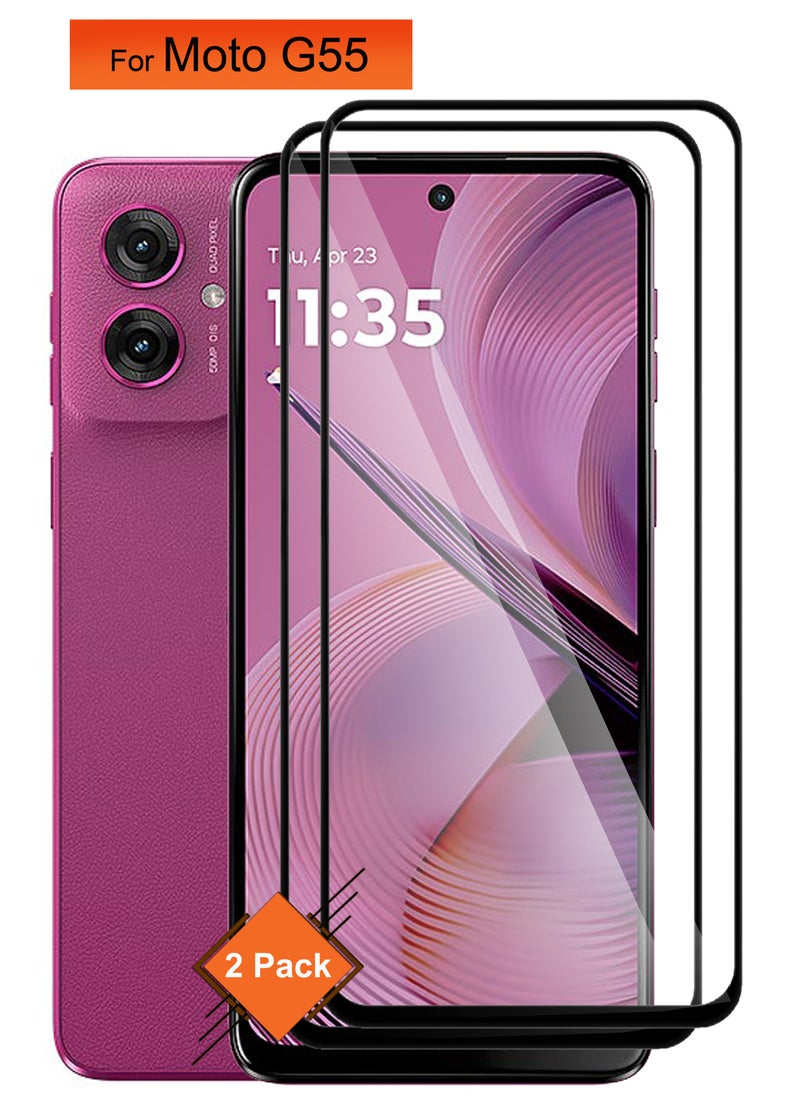 Generic - For Motorola Moto G55 - [2 Pack] Tempered Glass Screen Protector - Advanced Border-Less Full Edge to Edge ,Shatterproof , High Responsiveness , Higher Transparency , Quick to Install ,Anti-scratch and Bubble-free Screen Protector - Black - Image 1