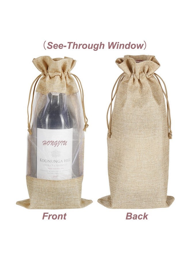 Shintop Jute Wine Bags 10Pcs Burlap Wine Bottle Gift Bags 750Ml With Sheer Window Organza Hessian Drawstring Gift Bags For Wedding Festival Wine Tasting Party Favors (14 X 6.3 Inches) - Image 4